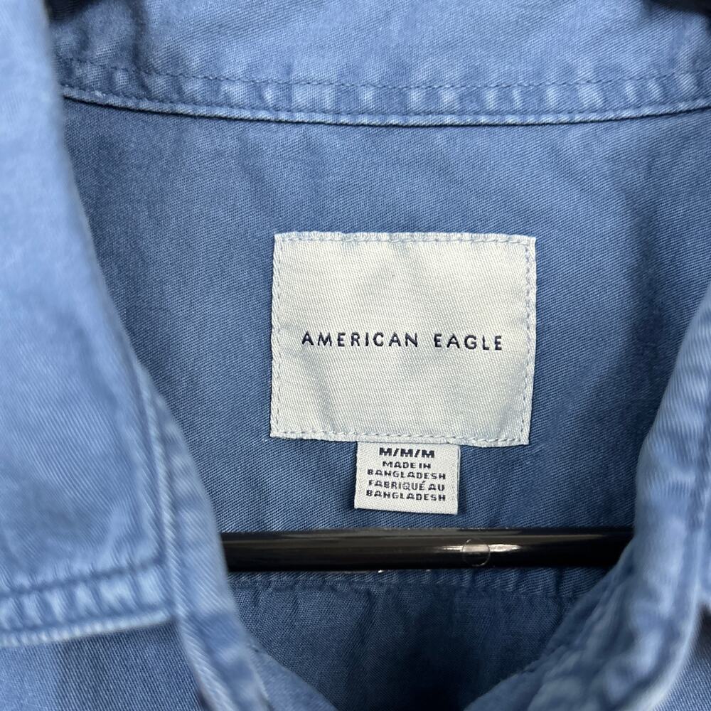American Eagle Mens Shirt Blue Short Sleeve Collared Button Down 100% Cotton M - Picture 4 of 10